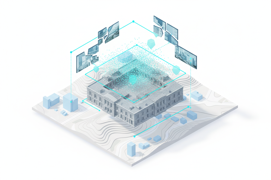 Real urban buildings converted into measurable 3D models