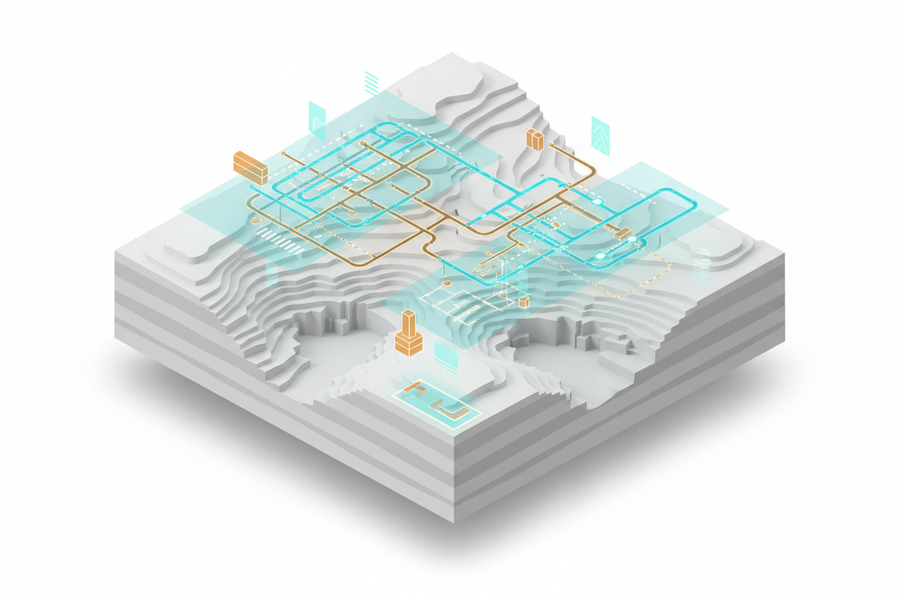 Road section revealing underground utility networks